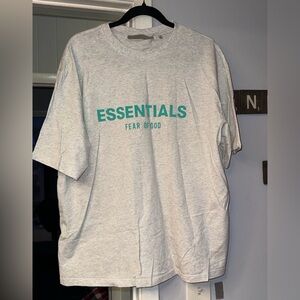 Fear of God Essentials Heather Gray Tee with Teal Print